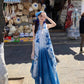 A Line Blue Long Stunning Evening Gown Party Prom Dress       S7291