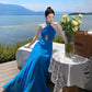 A Line Blue Long Stunning Evening Gown Party Prom Dress       S7304