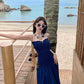 A Line Blue Long Stunning Evening Gown Party Prom Dress       S7301