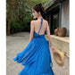 A Line Blue Long Stunning Evening Gown Party Prom Dress       S7274