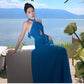 A Line Blue Long Stunning Evening Gown Party Prom Dress       S7304