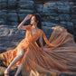 A Line Orange Long Stunning Evening Gown Party Prom Dress       S7302