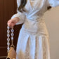 Lace patchwork long-sleeved dress gentle temperament waist A-line long skirt R0690