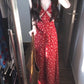 Beautiful little skirt tea break French retro red dress v-neck floral suspender skirt R0614