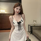 Pure desire style V-neck sexy bow suspender skirt summer slimming A-line dress R3787