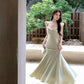 Dress satin 2025 ruffled holiday fishtail pure desire banquet sling long dress R1446