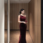 Off-shoulder sleeveless dress velvet banquet temperament fishtail dress skirt R1448