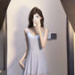 Blue suspender dress, one dress can be worn in many ways, waist-hugging temperament long dress R0529