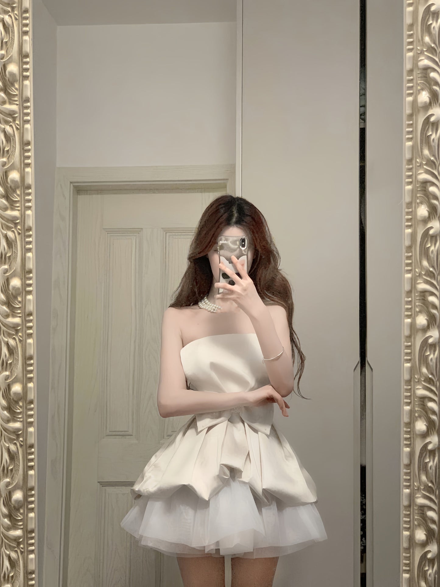 One-shoulder tube top dress gentle temperament waist dress tutu skirt R0527