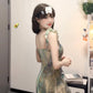 Blurred floral suspender dress temperament waist A-line beach dress R0659