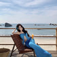 A Line Blue Long Stunning Evening Gown Party Prom Dress       S7269