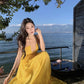 A Line Yellow Long Stunning Evening Gown Party Prom Dress       S7282