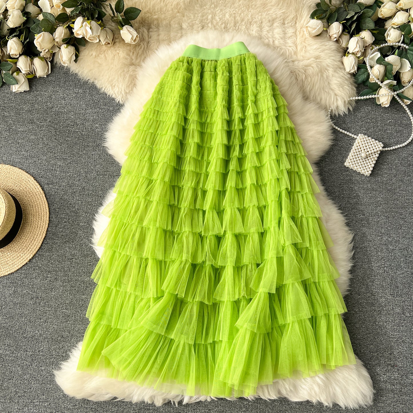 Fairy skirt high-grade mesh skirt 2025 new elastic waist slim cake skirt super fairy skirt R2201
