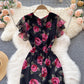 2025 new style celebrity chiffon printed dress temperament ruffled fishtail dress skirt R2267