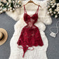 Sexy V-neck slightly transparent lace sling backless waist slimming bottoming versatile dress R2275