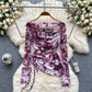 European and American hot girl style tie-dyed one-shoulder drawstring pure desire niche chic top R2296