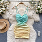 Sexy elastic mesh dress 2025 new pleated slim short sexy hip suspender skirt R2268