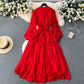 French retro V-neck lantern sleeves diamond dress with slim waist and elegant long skirt R2270