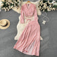 Holiday style retro floral suit long-sleeved French slim V-neck top + split skirt two-piece suit R2271