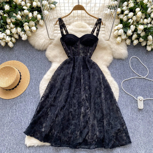Dress exquisite dress French style high-end tube top lace embroidery waist suspender skirt R2219