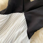 Holiday dress temperament V-neck contrast color stitching pleated big swing beach dress R2294