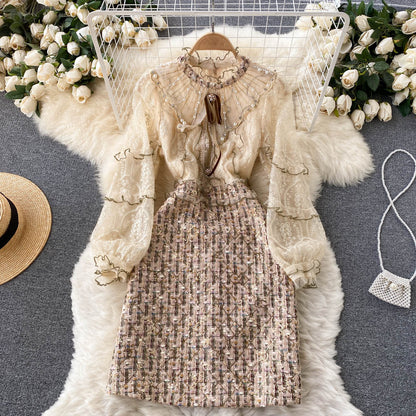 High-end French retro Chanel style dress with elegant beading and unique design R2245