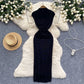 High-cold dress, temperament, pleated waist, slimming, medium-length, hip-wrapped long skirt R2279