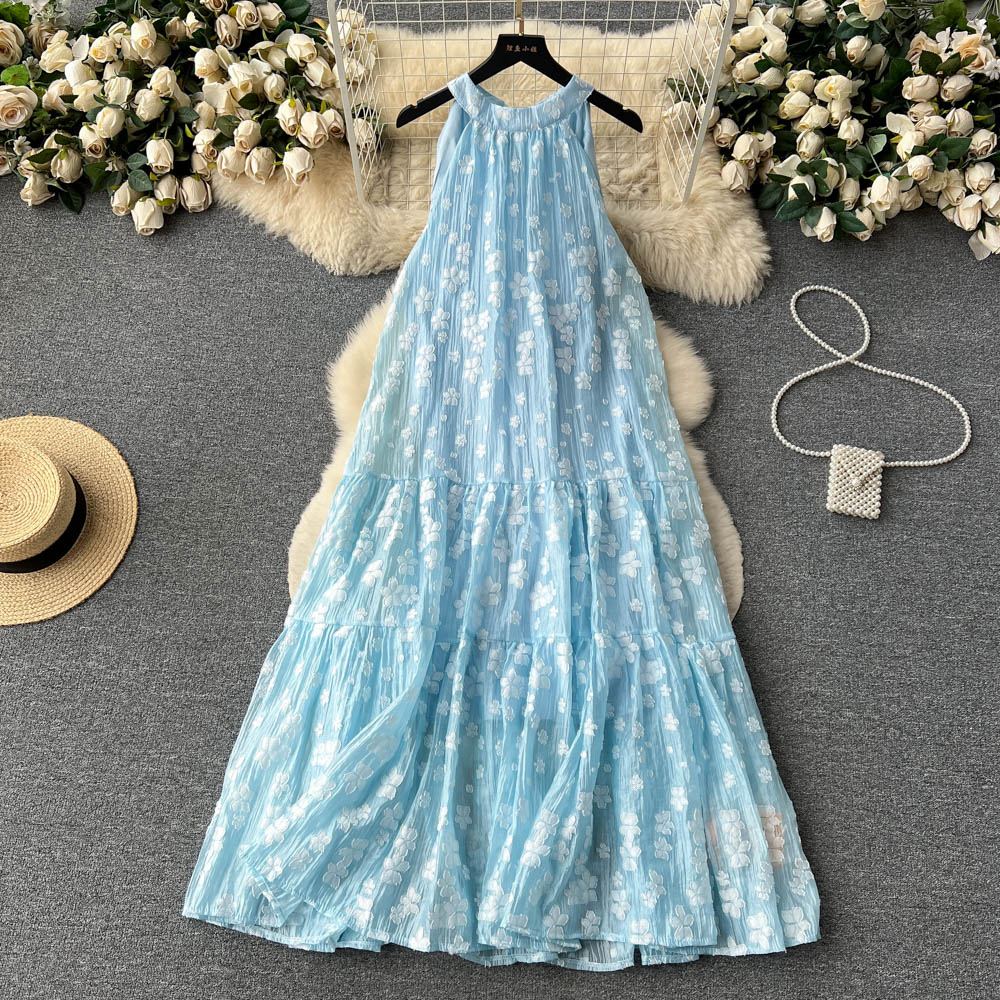 French retro new style sleeveless halter dress sexy off-shoulder long dress beach dress R2249