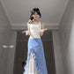 Suit white camisole faux two piece skirt two piece suit R0650