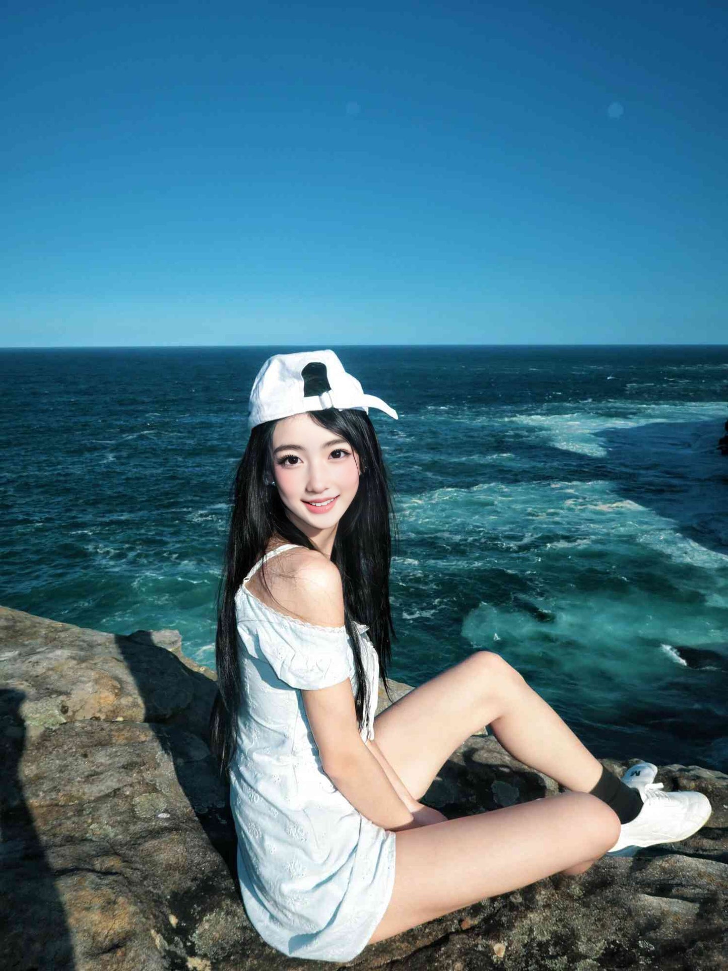 Gentle blue short-sleeved dress with elegant waist A-line short skirt R0828