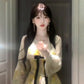 Beautiful little skirt gentle style floral yellow short skirt niche waist dress R0819