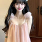 Gentle temperament pink mesh suspender dress high-grade loose A-line short skirt R0820