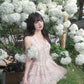 Pink polka dot halter neck dress gentle and sweet style temperament waist A-line short skirt R0865