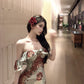 Retro tube top floral dress beautiful waist slim hip skirt R0573