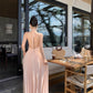 Gentle temperament V-neck halter dress unique waist A-line beach dress R0576