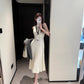 White hollow sleeveless knitted dress waist slim long skirt 2025 new R0580