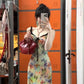 Floral suspender dress with gentle temperament, slim waist and hip skirt R0574