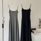 Black and gray simple waist slim U-neck temperament long suspender dress R2088