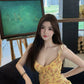 Yellow floral suspender dress with gentle temperament and slim waist R0604