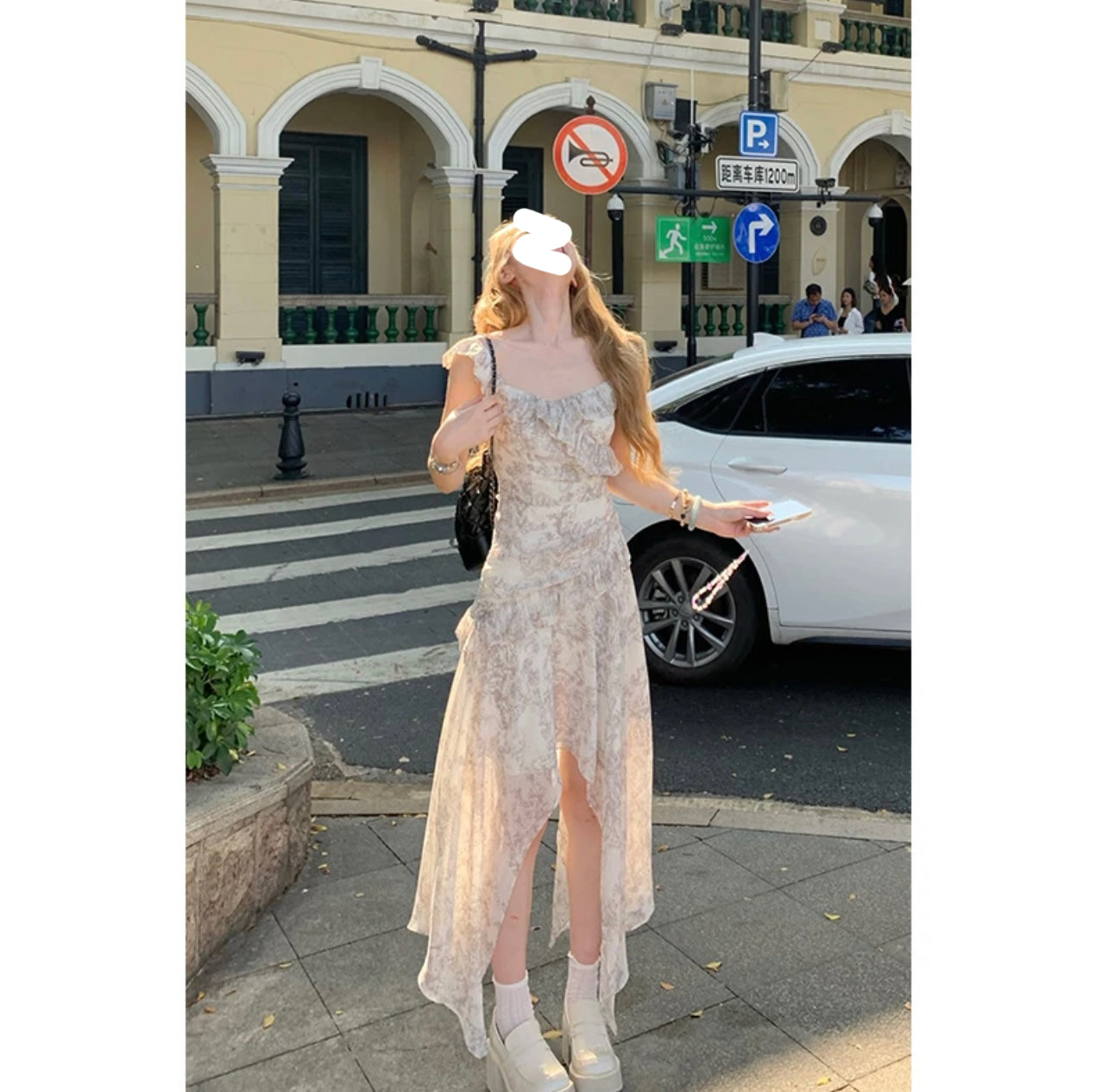 French style small flying sleeve irregular ruffle dress new style seaside holiday dress R0033
