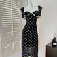 Tea break French retro polka dot dress 2025 new holiday slim temperament long dress R0041