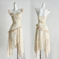 Tea break French floral dress seaside holiday style irregular fairy long dress R0035