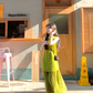 Green sleeveless dress for women, high-end fake two-piece temperament long dress R0770