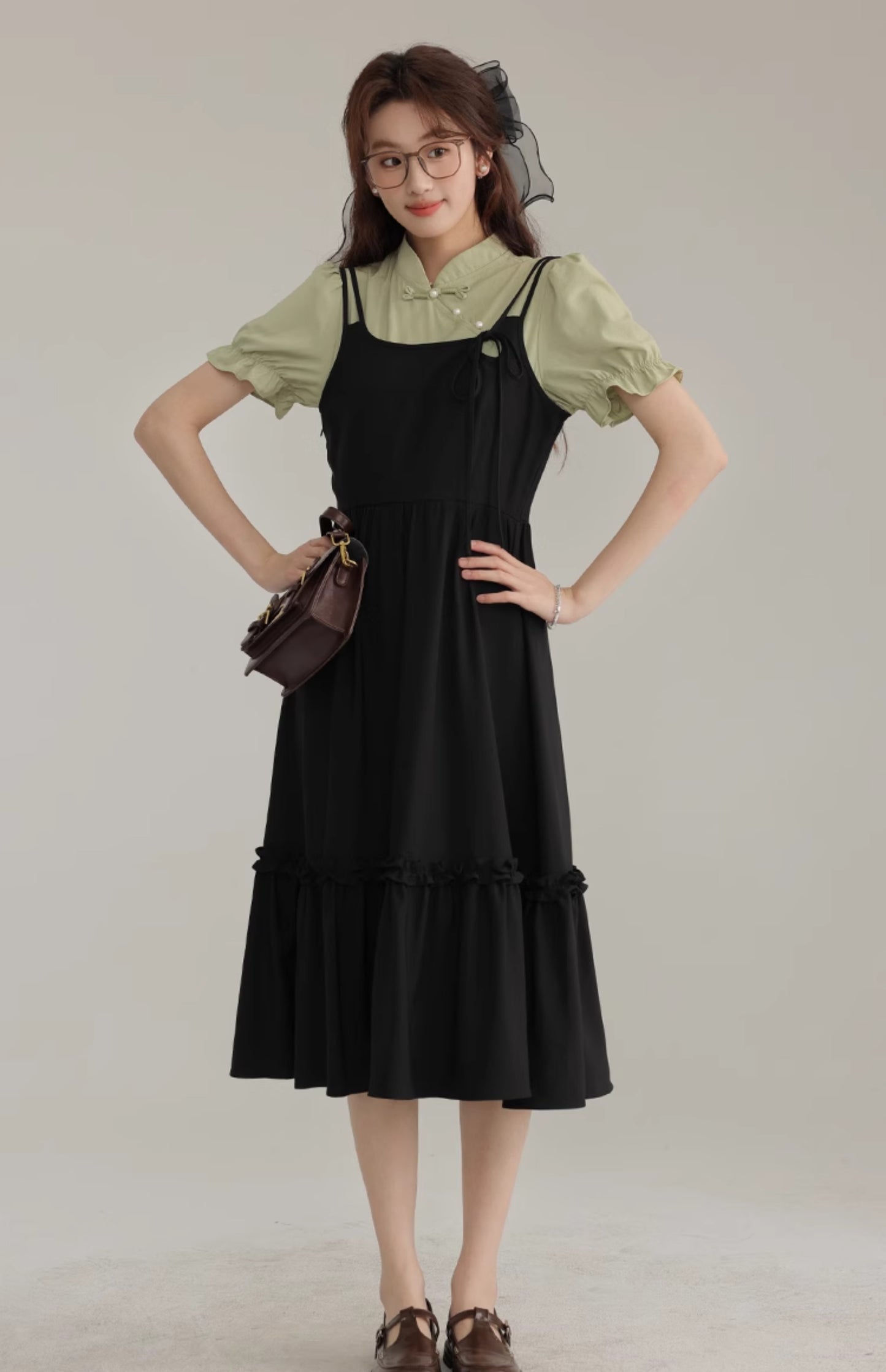 2025 new Chinese style improved cheongsam short-sleeved dress beautiful small skirt R1966