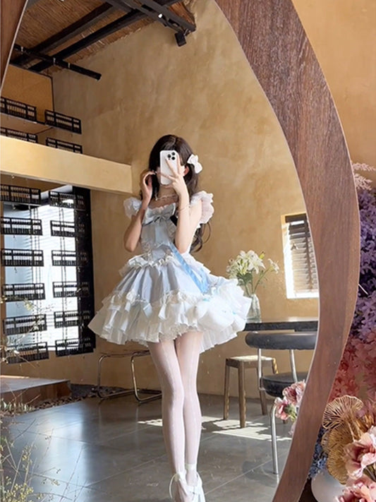 Wear pure desire design blue bow OP dress lolita puffy princess dress R1664