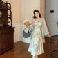 Green suspender halter dress unique chiffon sunscreen cardigan two-piece set R0616