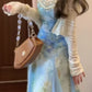 Women's Blended Floral Sling Dress Beautiful Waist A-Line Beach Dress R0617