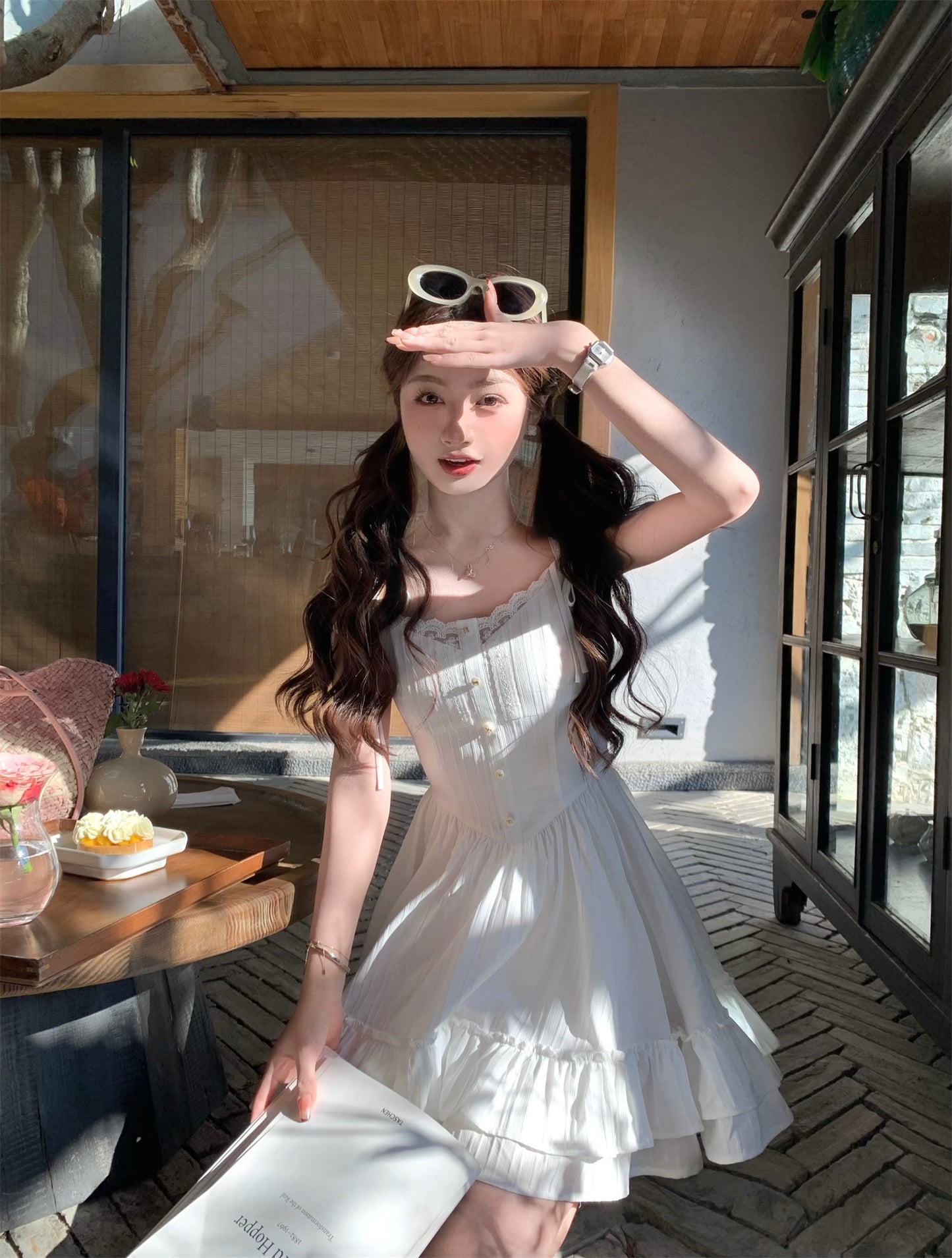 First Love Sweet White Suspender Dress Women's Summer Little White Dress R3827