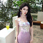 Beautiful little skirt purple flower sling dress beautiful waist hip skirt R0656