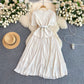 French Chanel style dress exquisite temperament square neck lace pleated long dress R2243